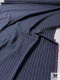 Vertical Striped Rayon-Linen Blend Suiting - Navy / Light Purple / Tan