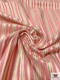 Vertical Multi-Pattern Striped Jacquard Heavy Cotton - Cranberry / Coral / Green / Yellow