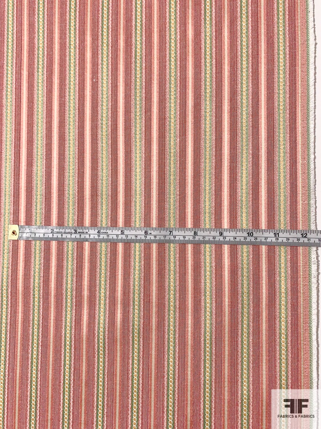 Vertical Multi-Pattern Striped Jacquard Heavy Cotton - Cranberry / Coral / Green / Yellow