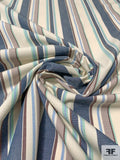 Vertical Multisize Striped Cotton Chambray - Denim Blue / Aqua / Blue / Brown