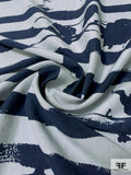 Painterly Striped and Floral Silhouette Printed Linen Silk - Navy / Grey