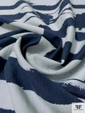 Painterly Striped and Floral Silhouette Printed Linen Silk - Navy / Grey