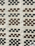 Embroidered Geometric Pattern Handkerchief Linen - Brown / Black / Ivory