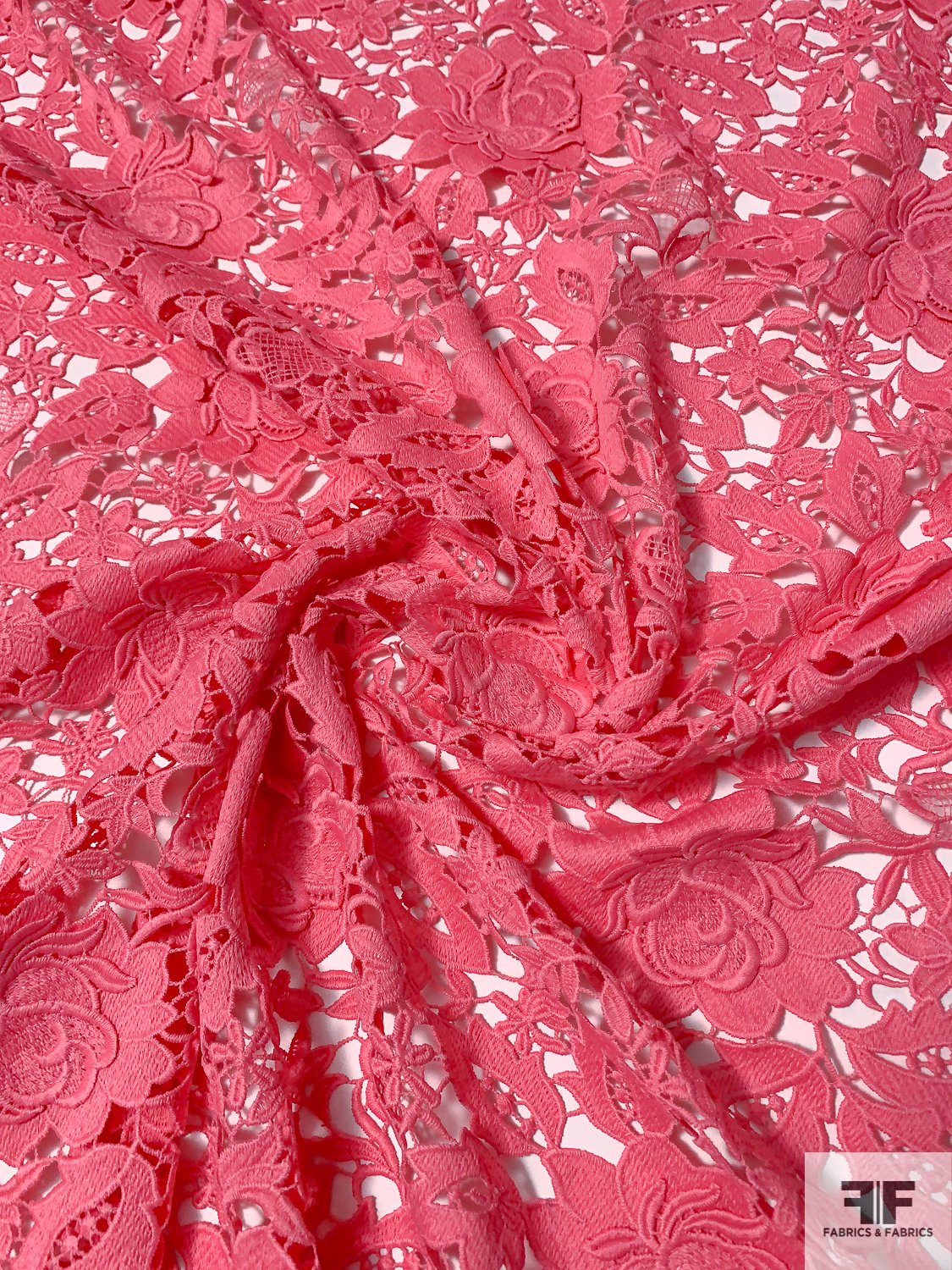 Lela Rose 3D Floral Guipure Lace - Coral-Crimson Pink | FABRICS ...