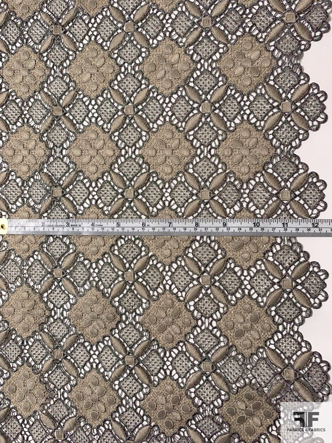Art Deco Geometric Guipure Lace - Taupe / Gunmetal / Silver