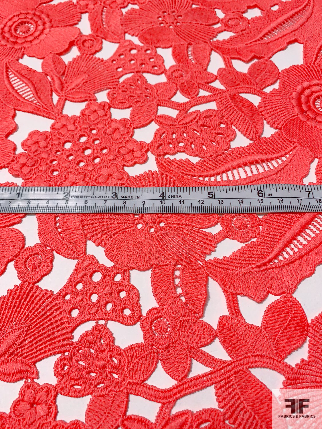 Leaf and Floral Guipure Lace - Deep Coral