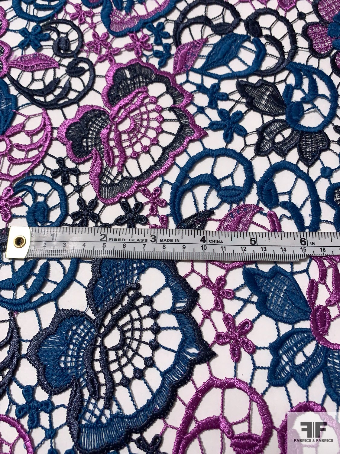 Ornate Floral Guipure Lace - Teal / Navy / Purple