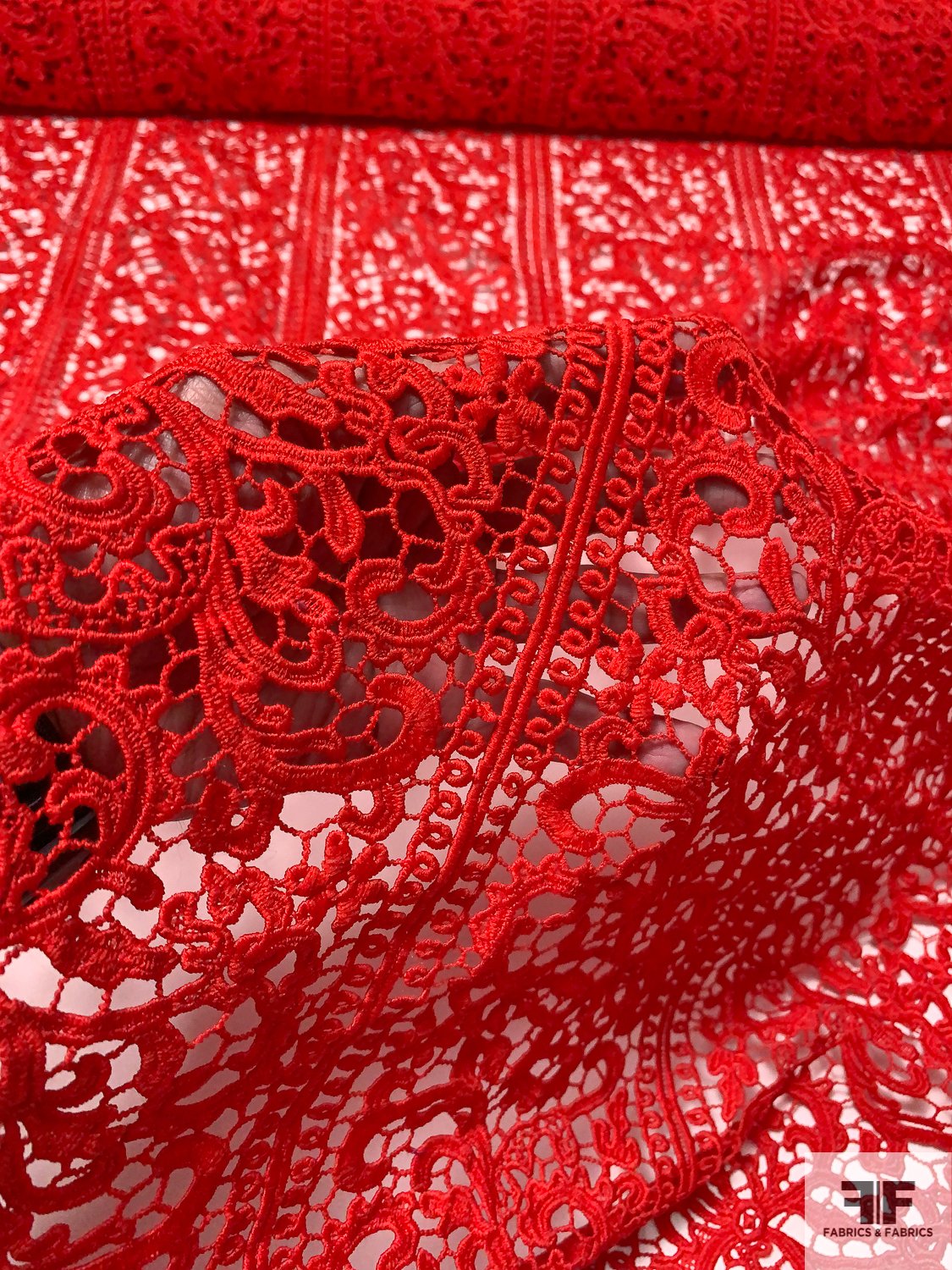 Italian Vertical Linear Design Guipure Lace - Lipstick Red