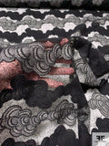 Trailing Seashells and Coral Border Mesh Guipure Lace - Black / Sand
