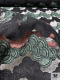 Trailing Seashells and Coral Border Mesh Guipure Lace - Black / Pistachio