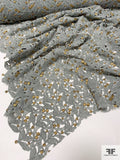French Leaf Design Guipure Lace with Lurex Circles - Stone Grey / Gold