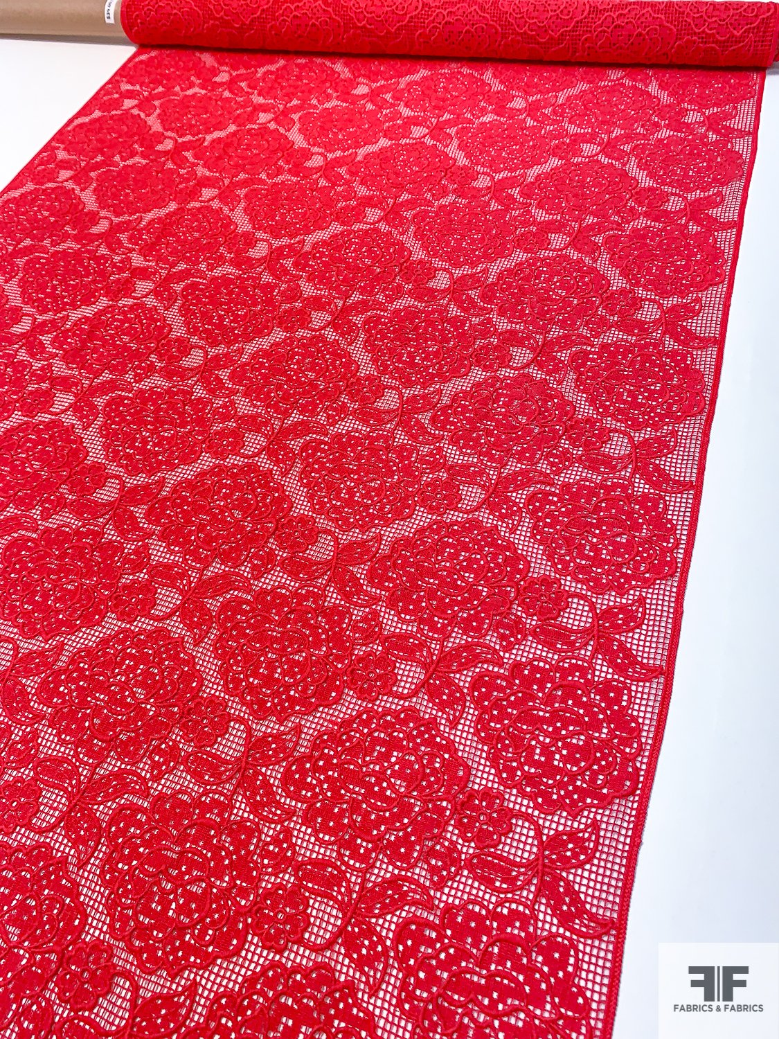 Floral Bundles on Grid Guipure Lace - Summer Red
