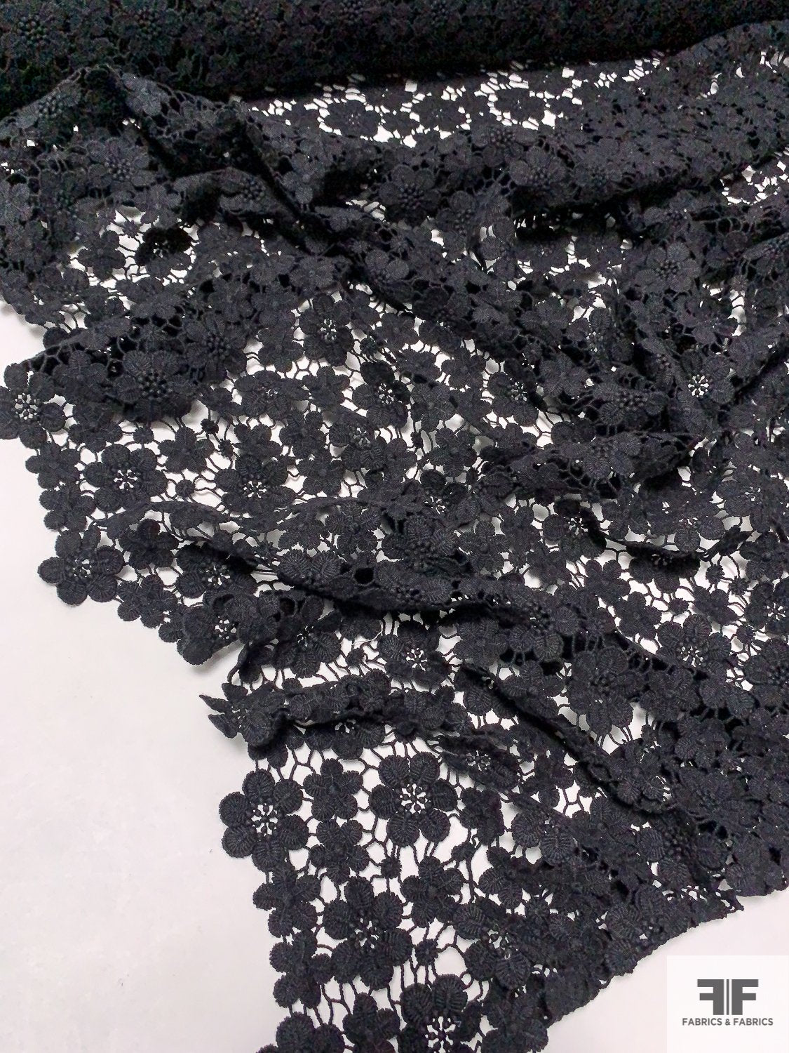 Swiss Floral Cotton Guipure Lace - Black