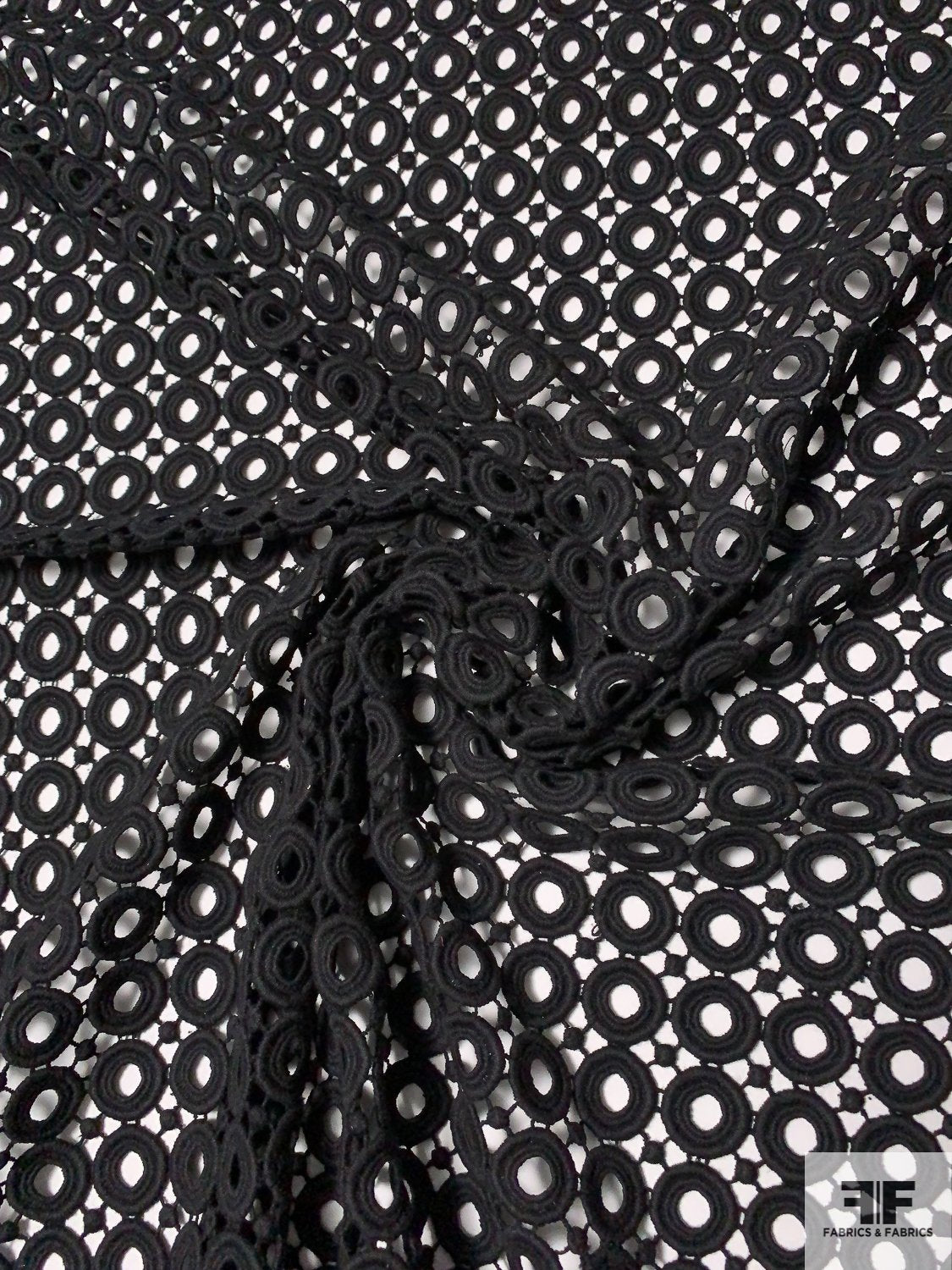 Circular Design Guipure Lace - Black - Fabric by the Yard