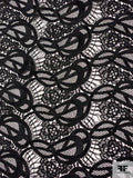 Ribbon Swirl and Floral Guipure Lace - Black