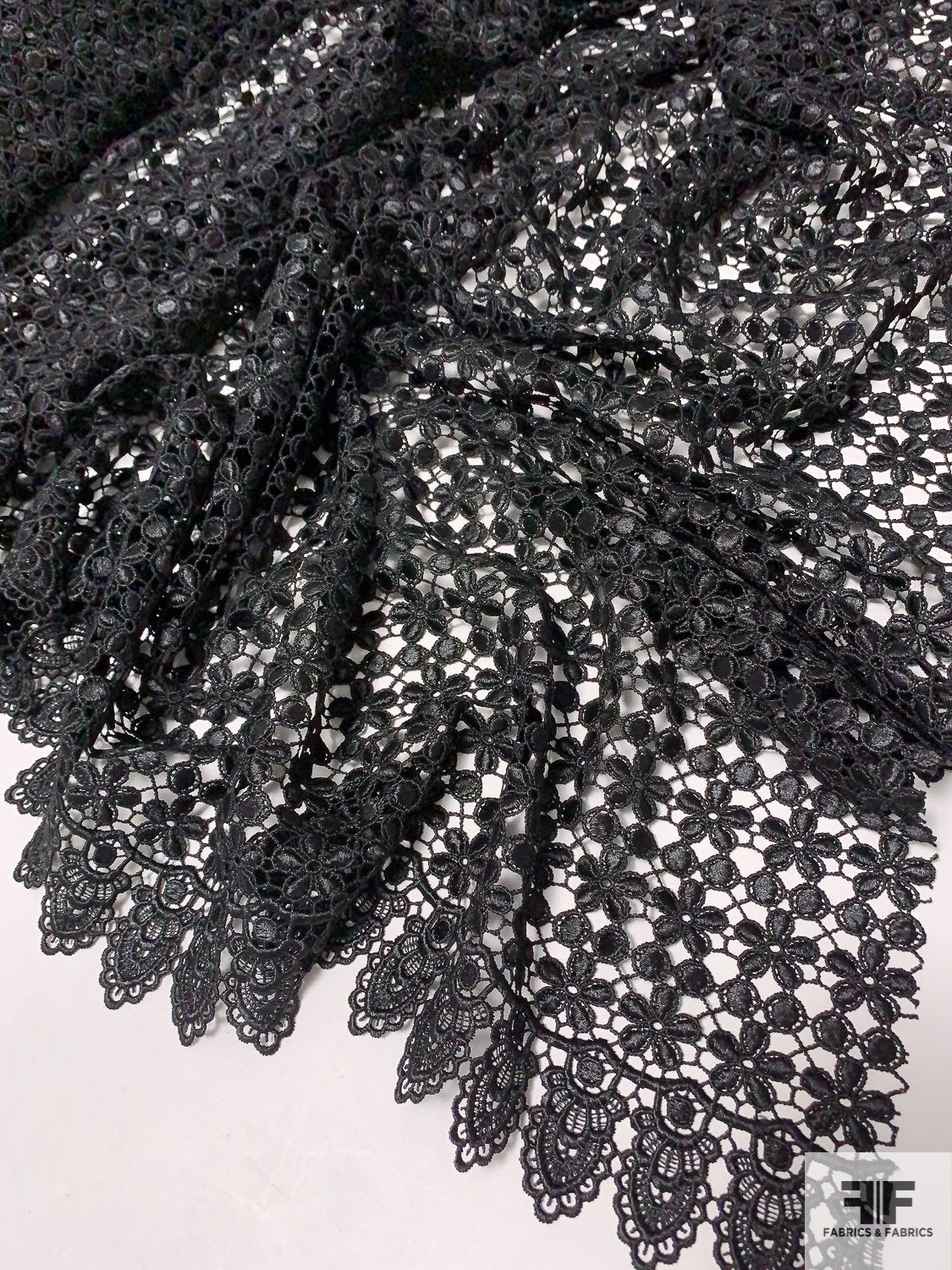 Guipure Daisy Black Embroidered Lace - The Little Fabric Shop