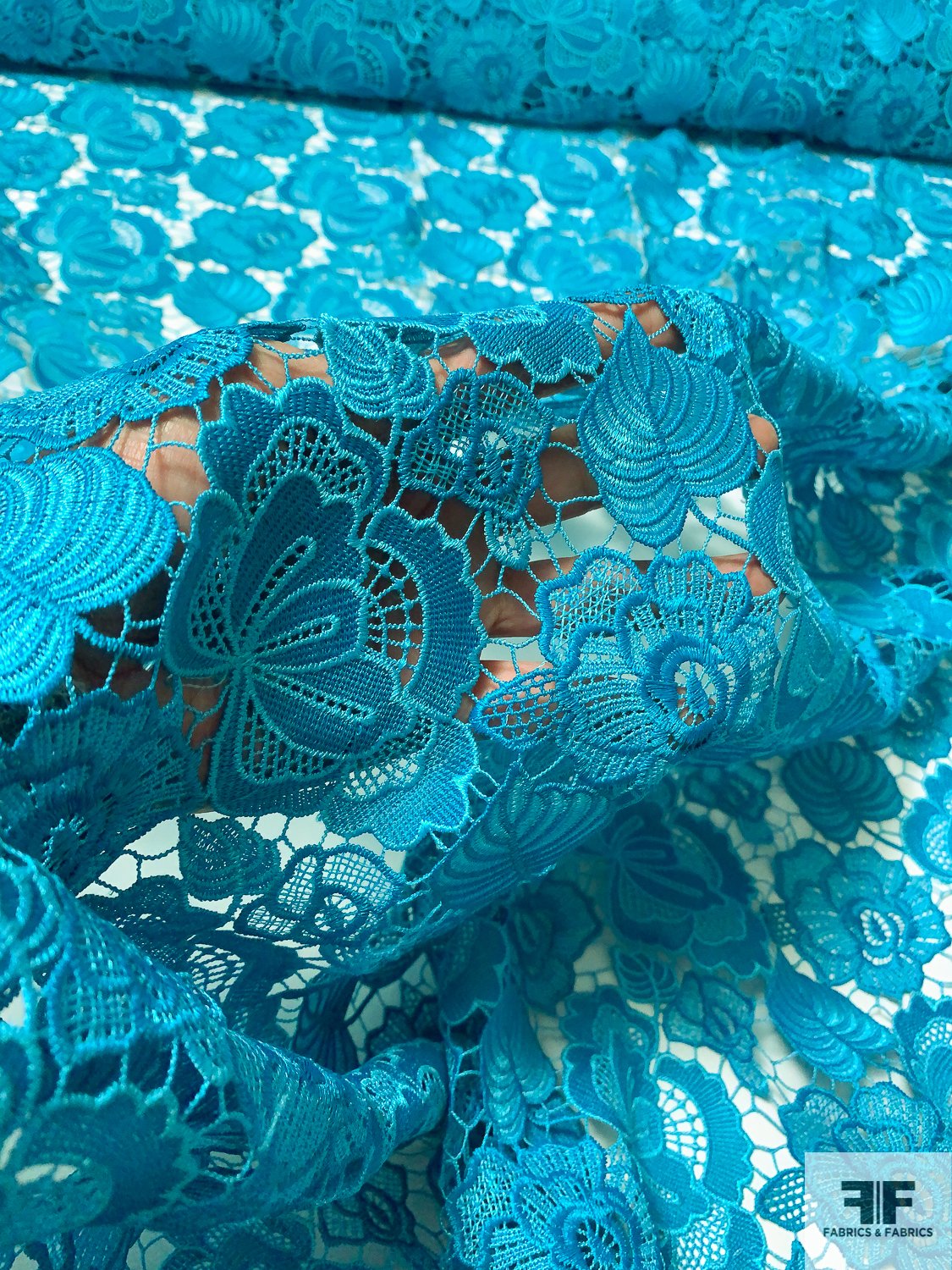 Leaf Design Guipure Lace - Teal - Fabric by the Yard