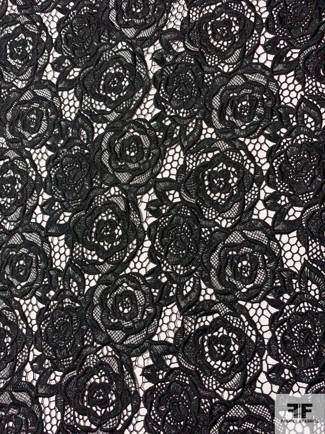 Black Lace Fabric, Crocheted Lace Fabric, Guipure Lace Fabric, Lace Fabric  With Floral and Leaves -  Canada