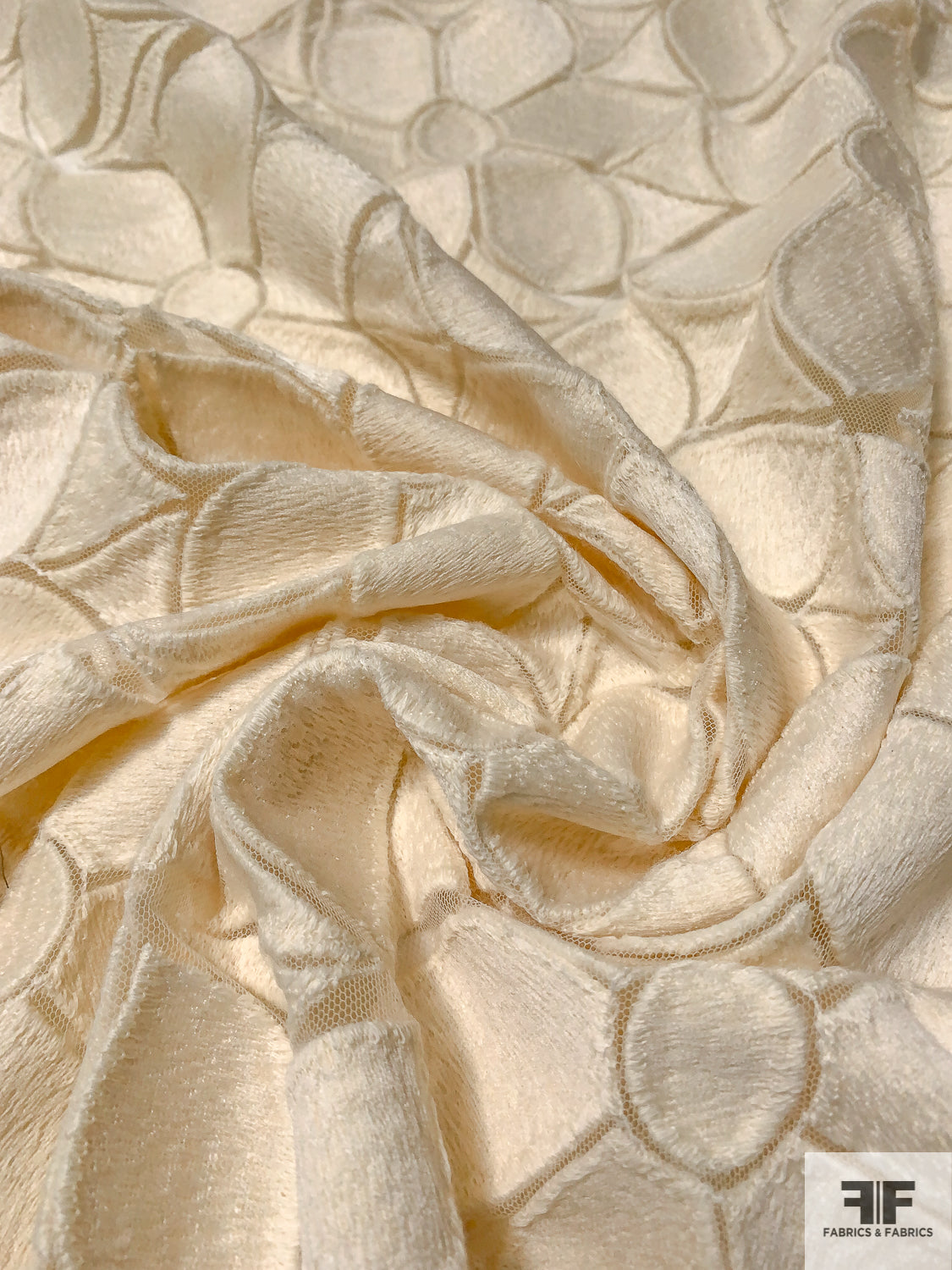 French Wool Embroidered Novelty Tulle - Cream