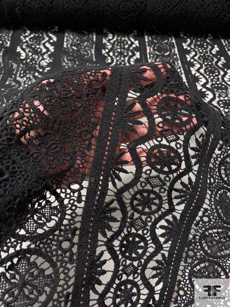 Linear Ethnic Pattern Battenberg Lace - Black | FABRICS & FABRICS ...