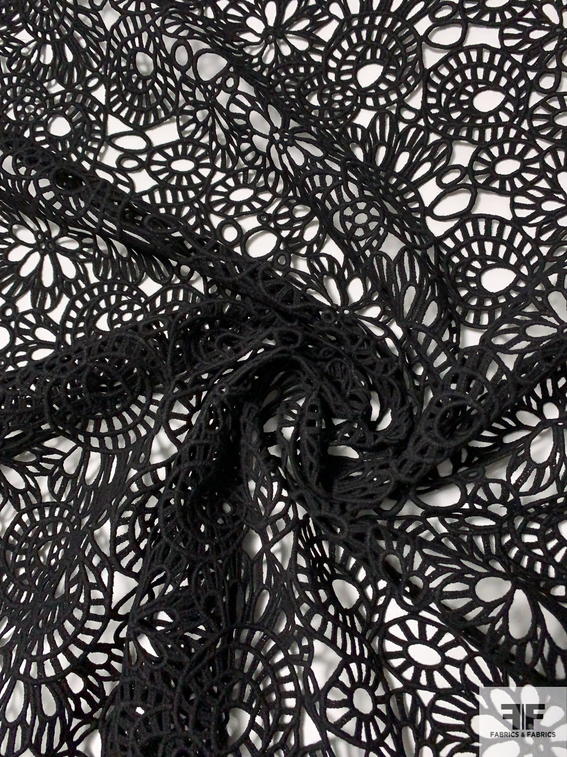 Floral Circle Design Guipure Lace - Black