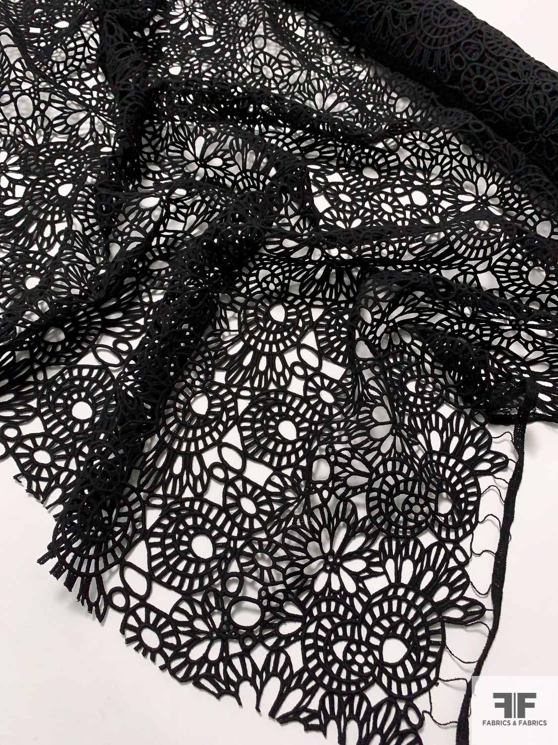 Swirly Web Guipure Lace with Glossy Finish - Black - Fabric by the Yard
