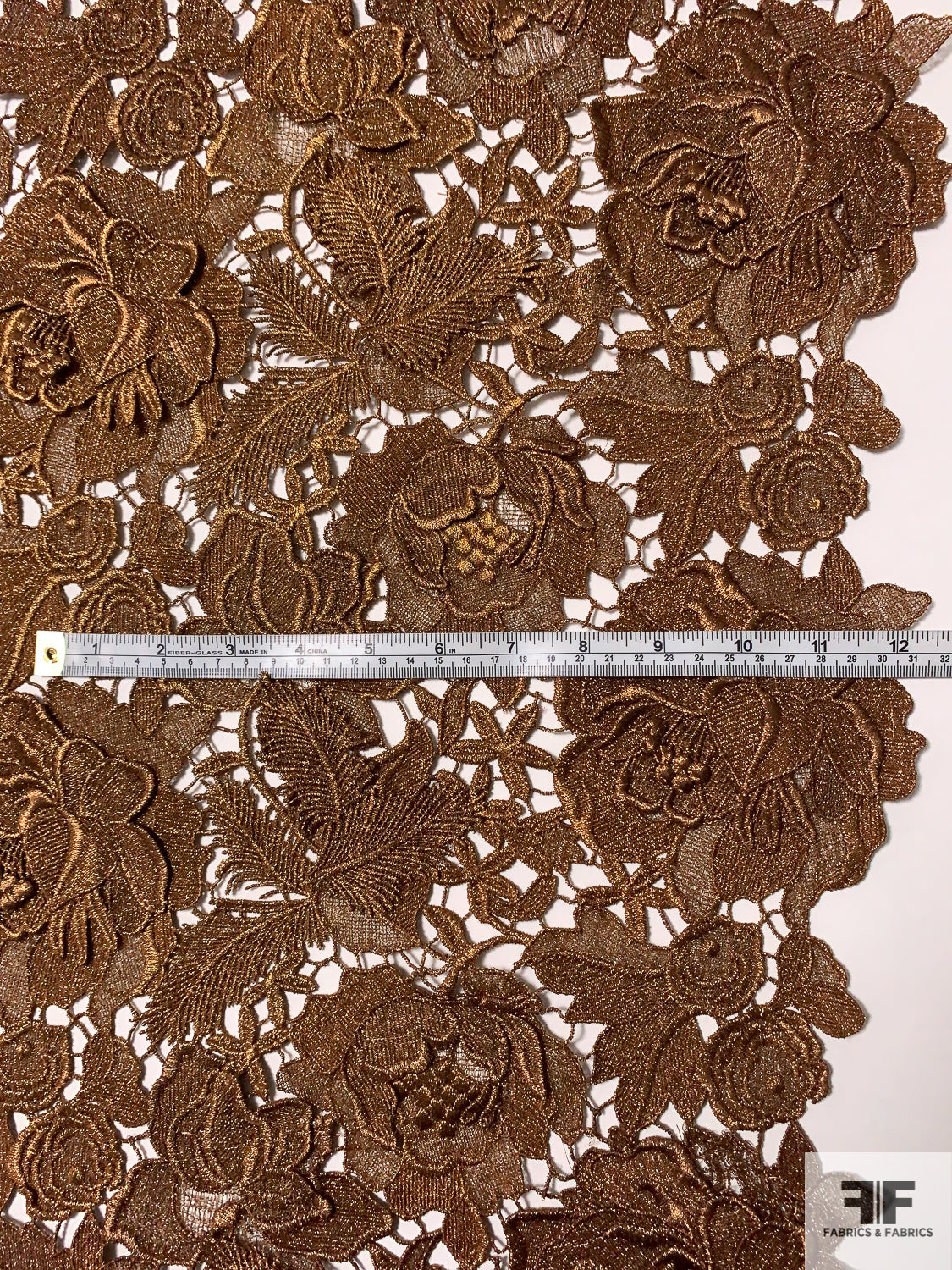 Italian Floral Metallic Guipure Lace - Copper Gold