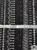 Linear Ethnic Pattern Guipure Lace with Mechanical Stretch - Black