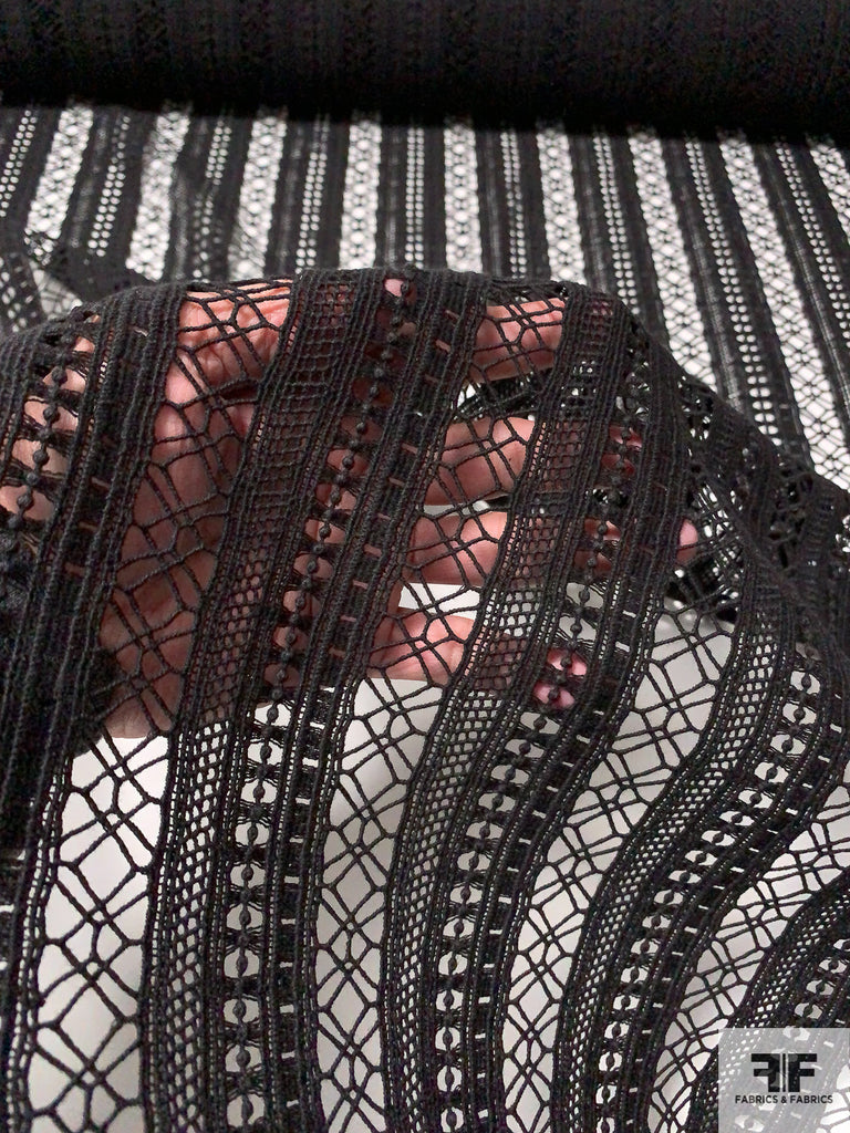 Linear Design Guipure Lace - Black | FABRICS & FABRICS – Fabrics & Fabrics