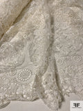 Intricate Yarn Embroidered Eyelet Tulle - Ivory