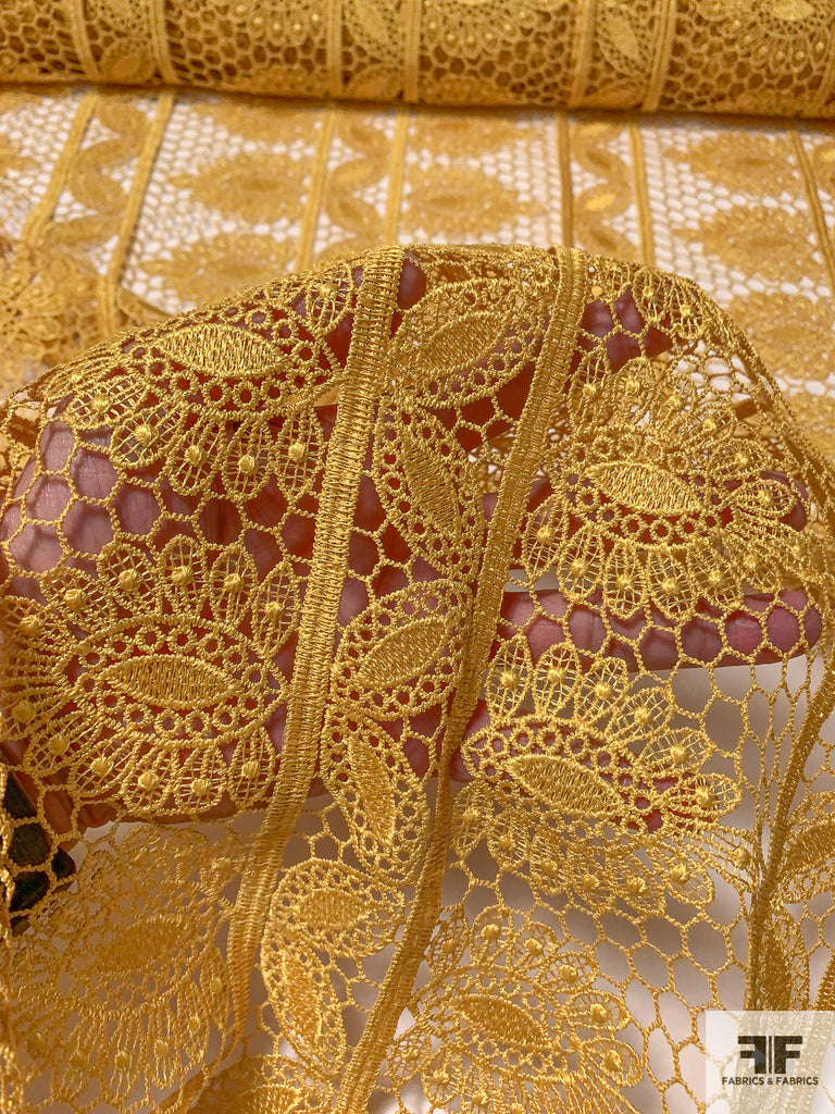 Single Scalloped Ornate Leaf Guipure Lace - Golden Turmeric | FABRICS ...