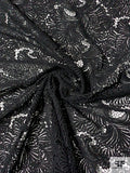 Double-Scalloped Floral Paisley Guipure Lace - Black