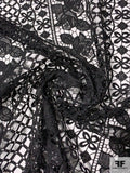 Linear Design Floral Geometric Guipure Lace - Black