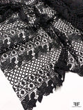 Linear Design Floral Geometric Guipure Lace - Black