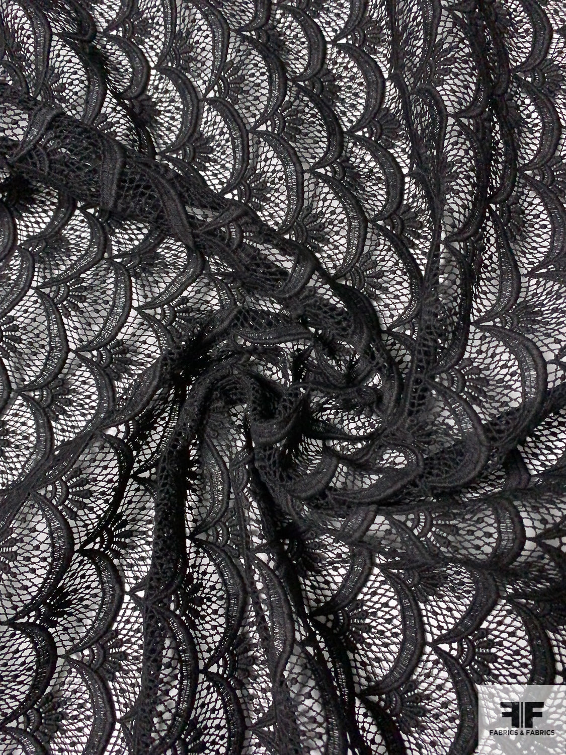 Art Deco Scales Double-Scalloped Guipure Lace - Black | FABRICS