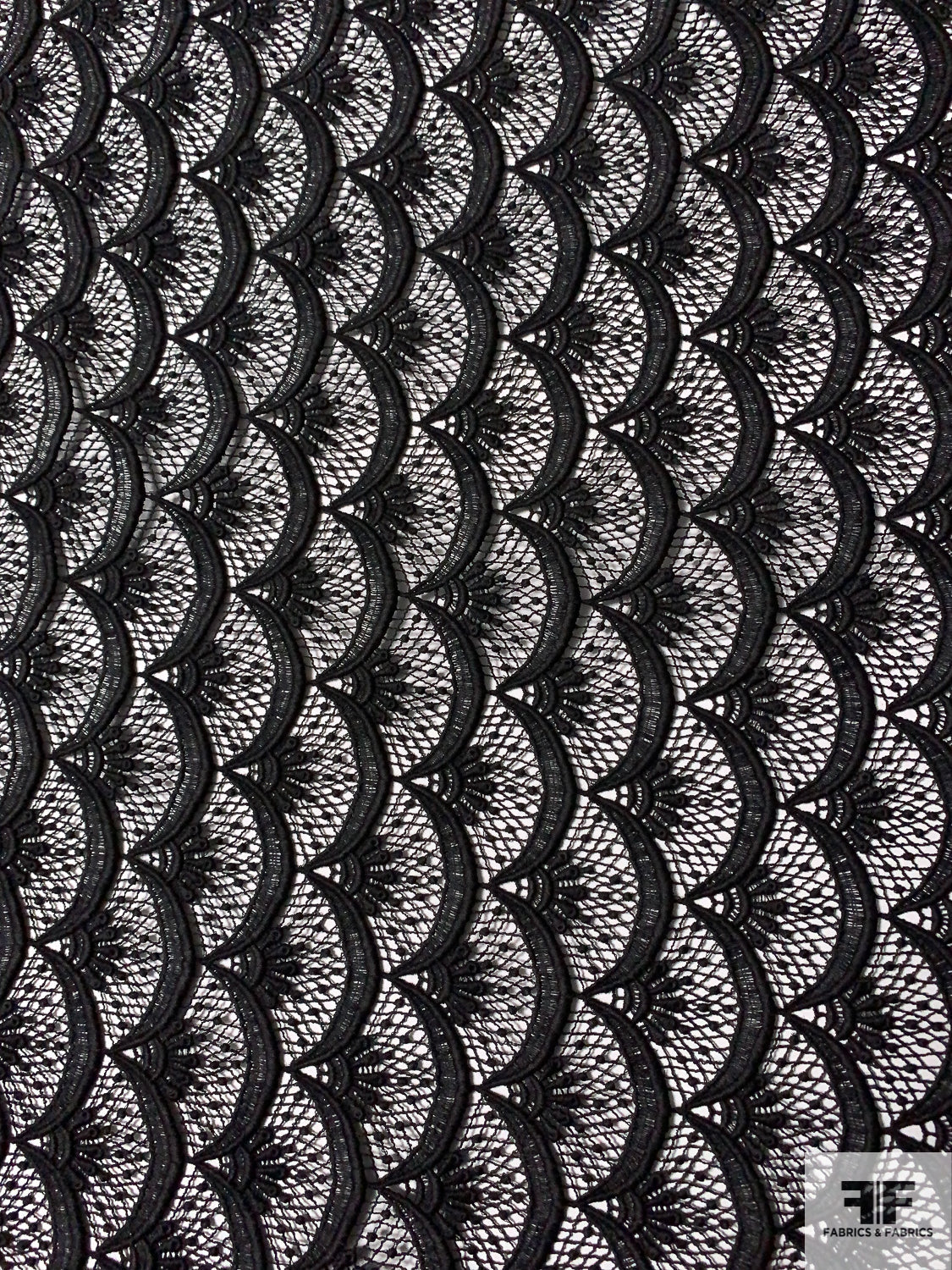 Art Deco Scales Double-Scalloped Guipure Lace - Black