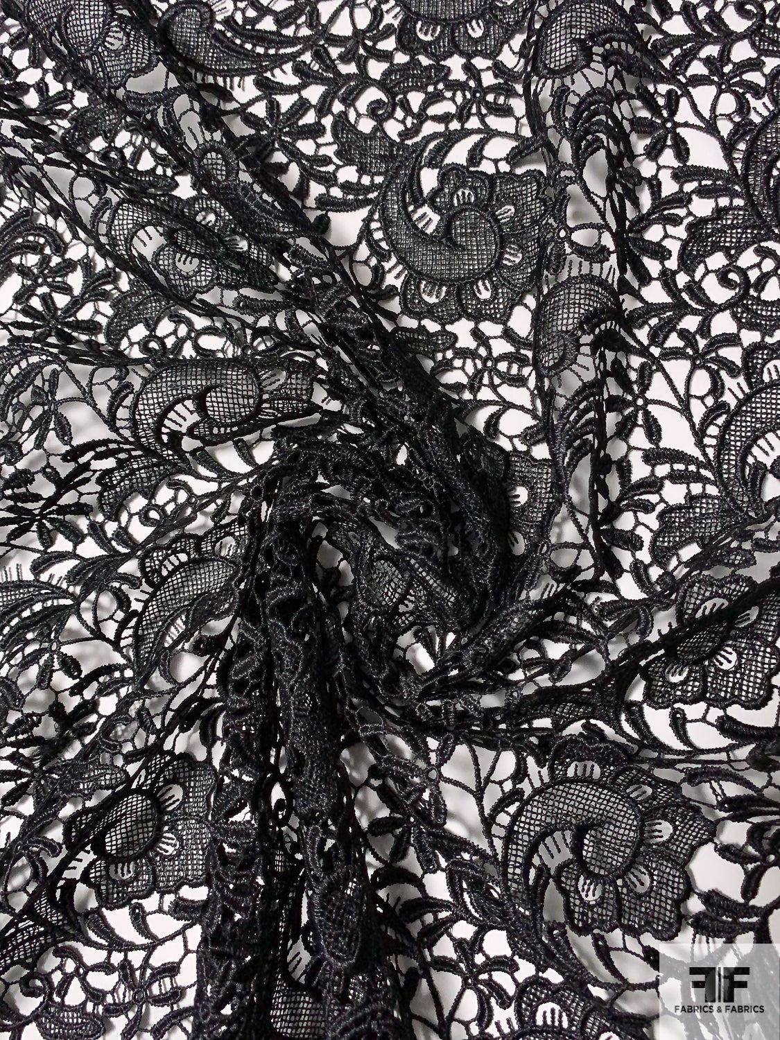 Floral Paisley Guipure Lace - Black - Fabric by the Yard