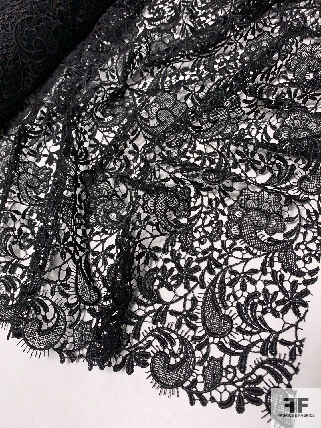 Floral Paisley Guipure Lace - Black