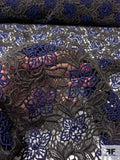 Italian Double-Scalloped Floral Guipure Lace - Navy / Charcoal Grey