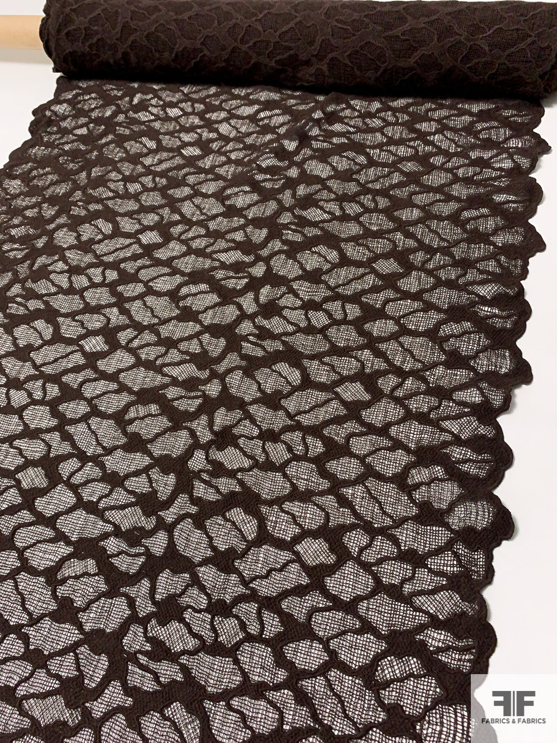 Double-Scalloped Abstract Guipure Lace - Brown
