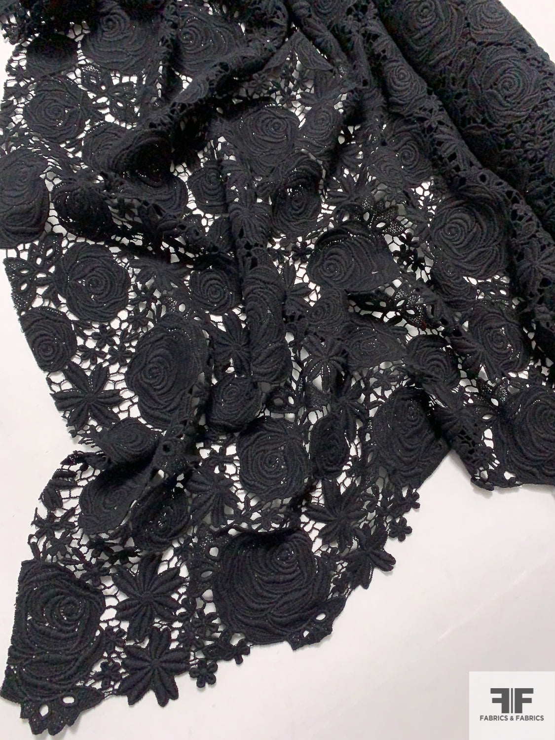 Double-Scalloped Floral Guipure Lace - Black | FABRICS & FABRICS Fabrics & Fabrics Double-Scalloped Floral Guipure Lace - Black | FABRICS & FABRICS Fabrics & Fabrics