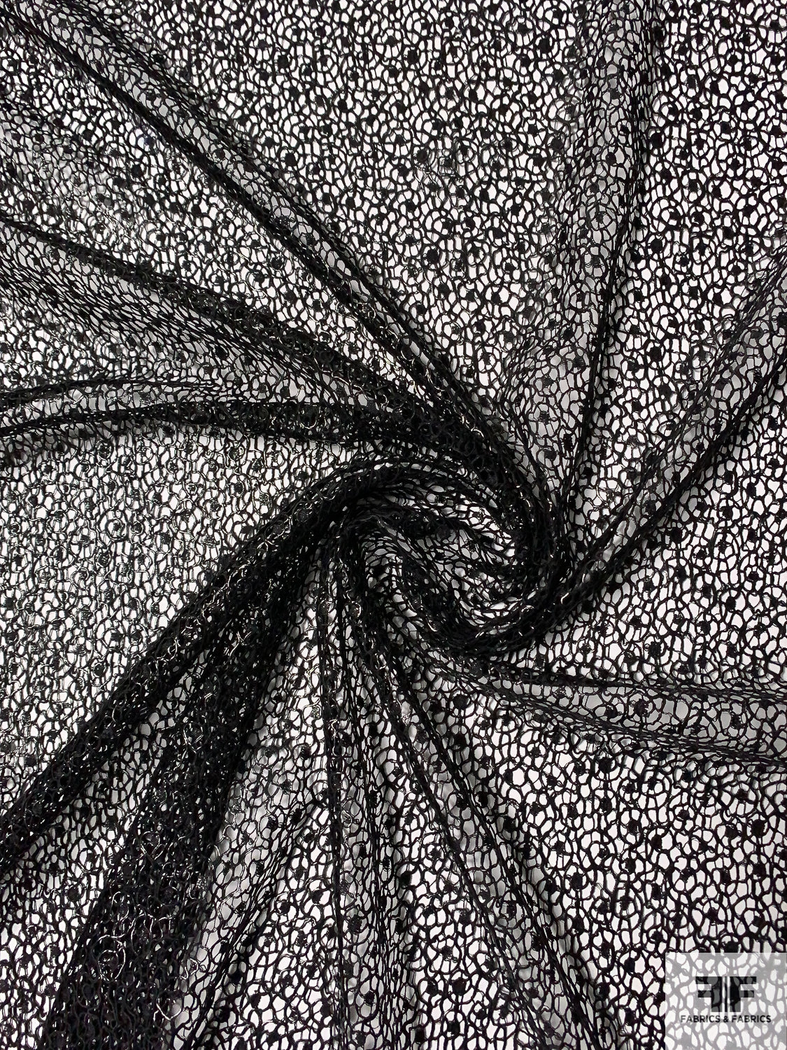 Swirly Web Guipure Lace with Glossy Finish - Black - Fabric by the Yard