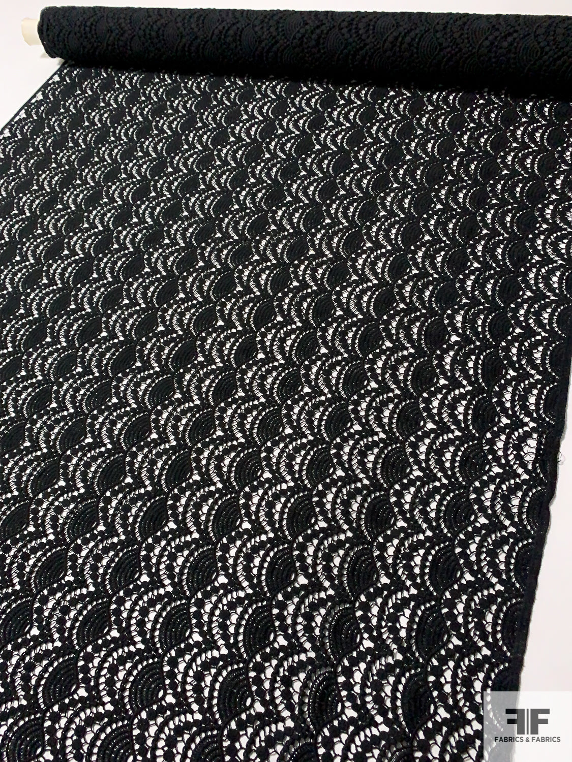 Art Deco Eyelash Pattern Guipure Lace - Black