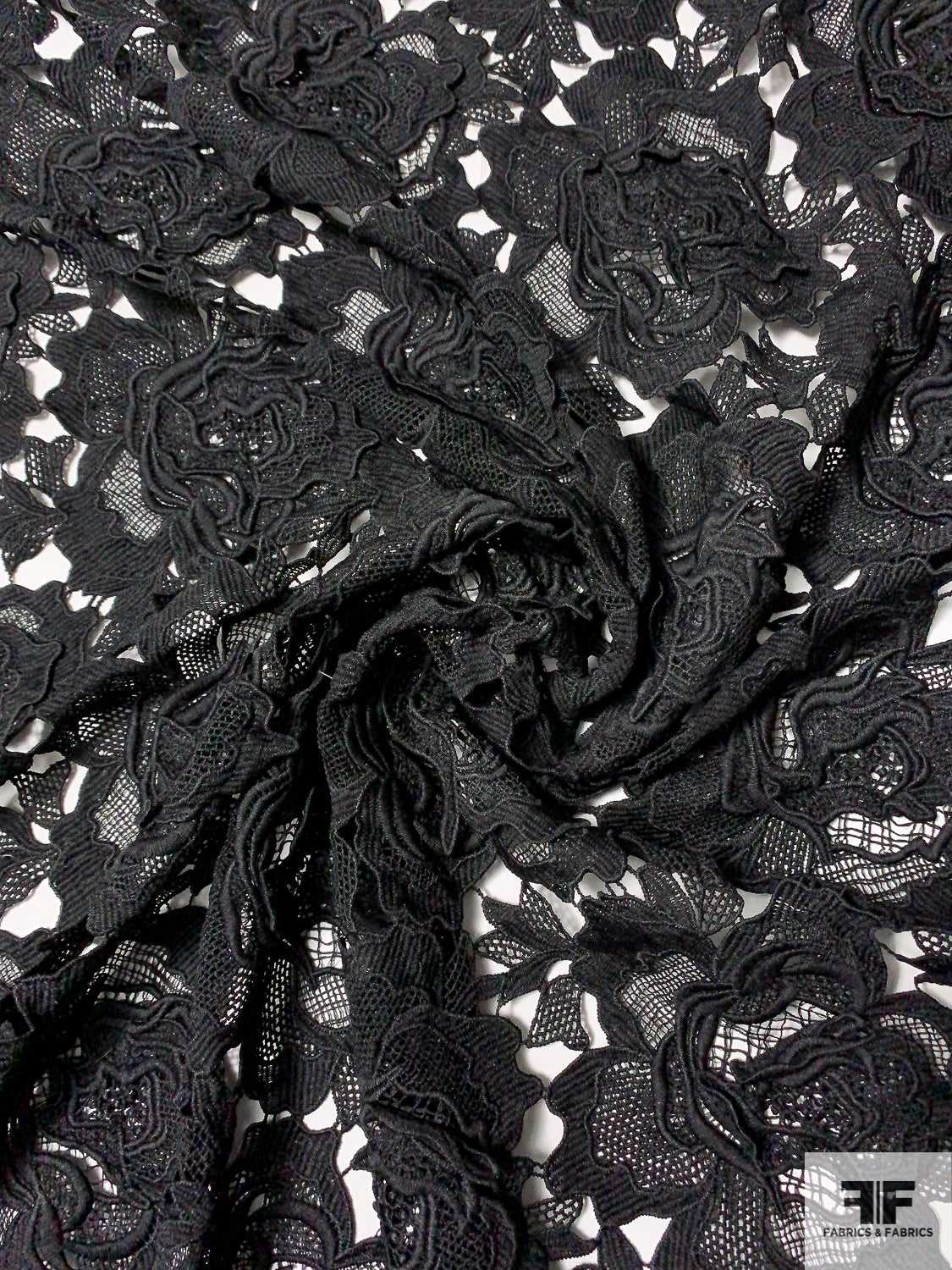 Double-Scalloped 3D Floral Guipure Lace - Black
