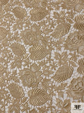 Double-Scalloped Leaf and Floral Guipure Lace - Light Gold