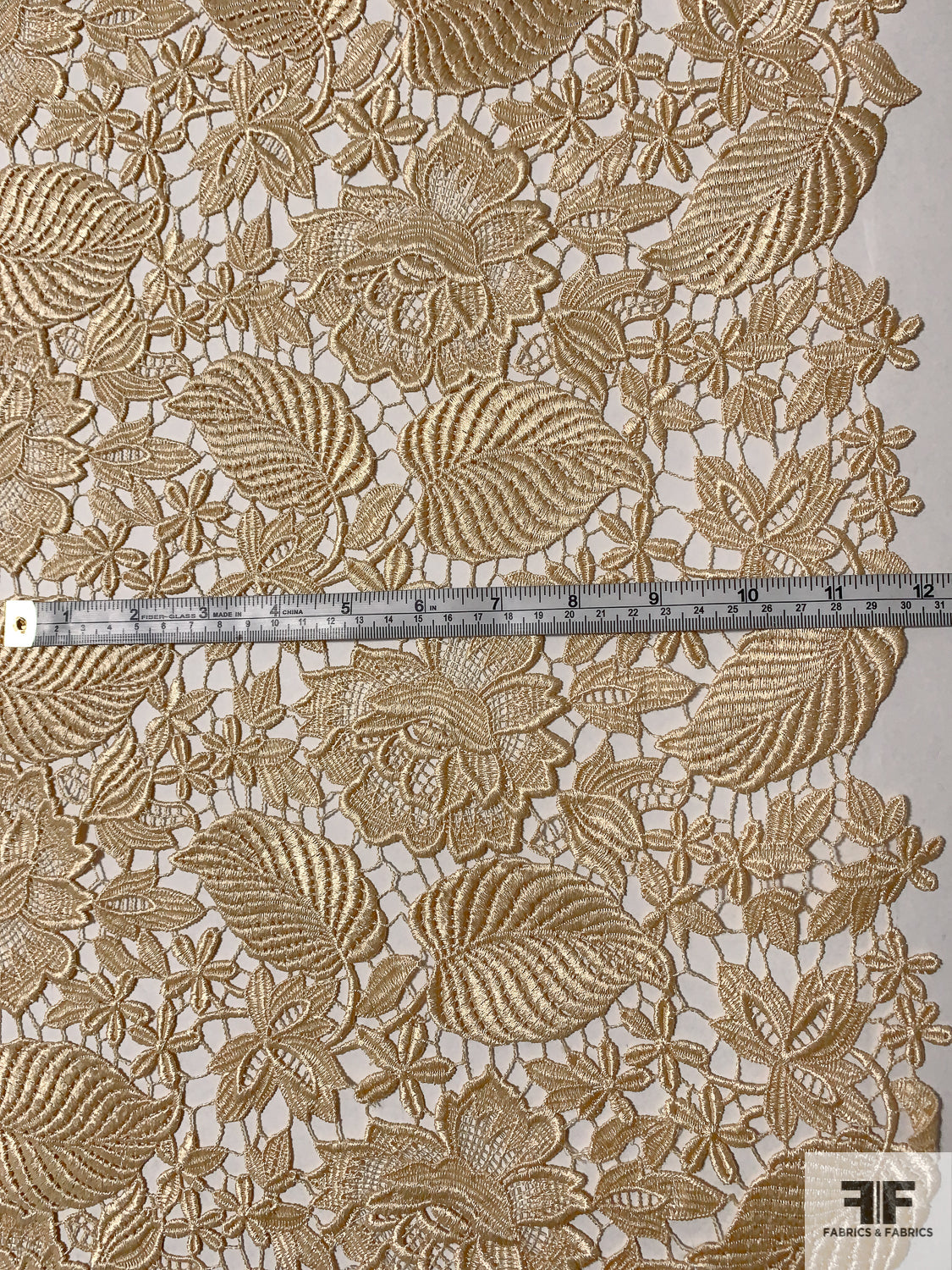 Double-Scalloped Leaf and Floral Guipure Lace - Light Gold