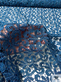 Double-Scalloped Paisley Metallic Guipure Lace - Teal / Silver