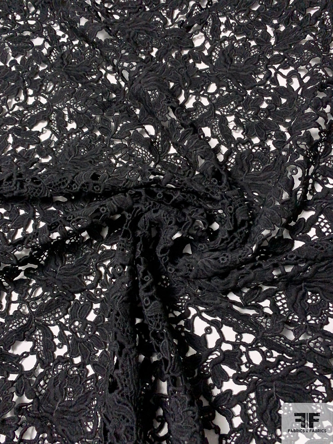 Double-Scalloped Floral Guipure Lace - Black