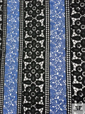Double-Scalloped Linear Design Floral Guipure Lace - Black / Periwinkle-Blue