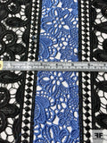 Double-Scalloped Linear Design Floral Guipure Lace - Black / Periwinkle-Blue
